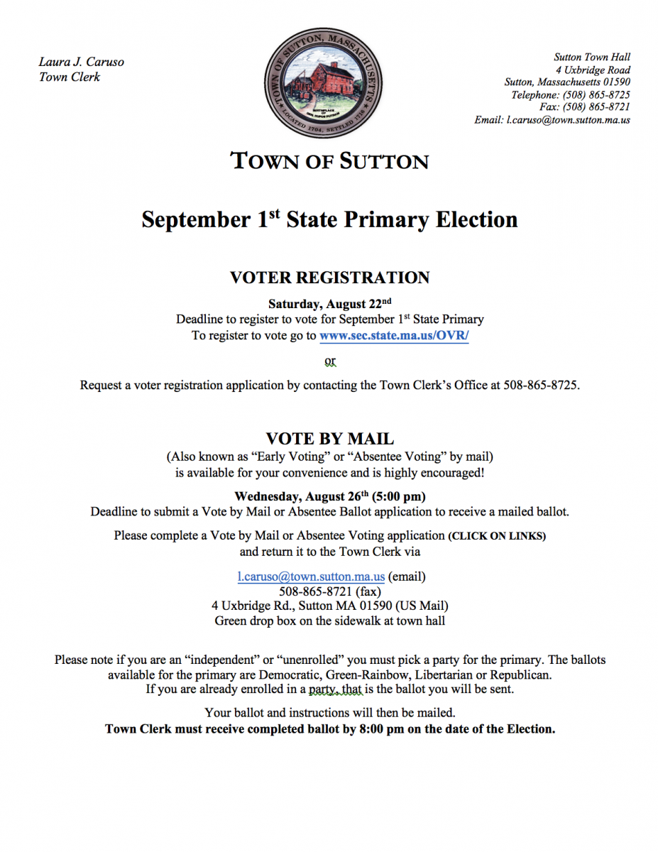 September 1st State Primary Election Information