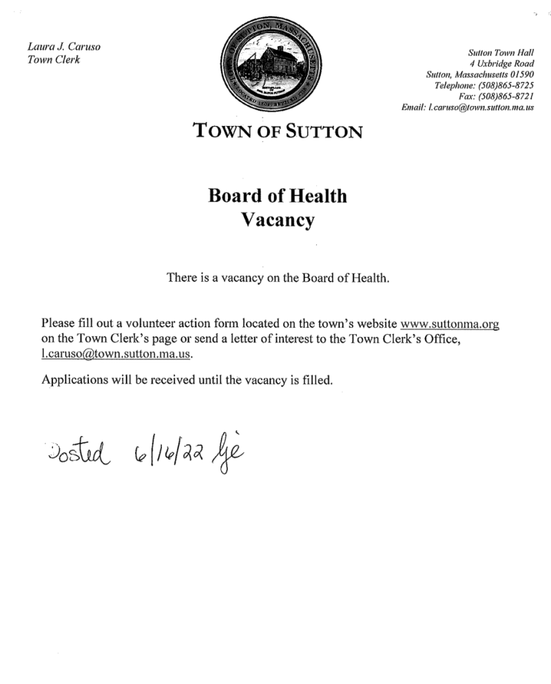 Board of Health Vancancy