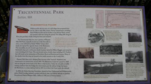 Tricentennial park interpretive sign with Wilkonsville History