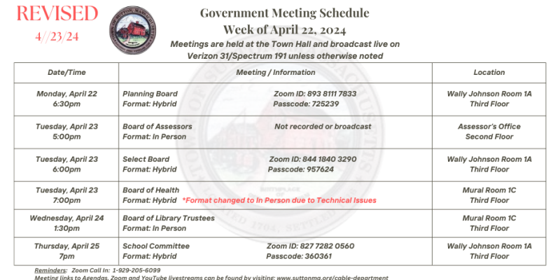 Government Meetings Week of 4/22/24