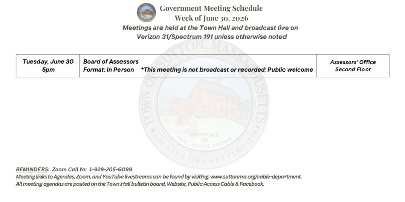 Government Meeting Schedule Week of June 29, 2026 Government Meeting Schedule Week of June 29, 2026