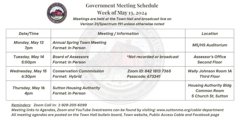 Government Meeting Schedule Week of May 13