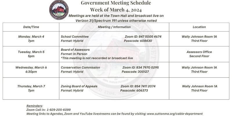Government Meeting Schedule Week of March 4