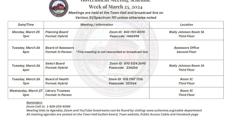 Government Meetings Week of 3/25/24